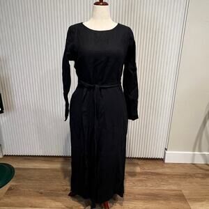 NICHE LINEN Women's Linen Belted Midi Dress Size L In Black